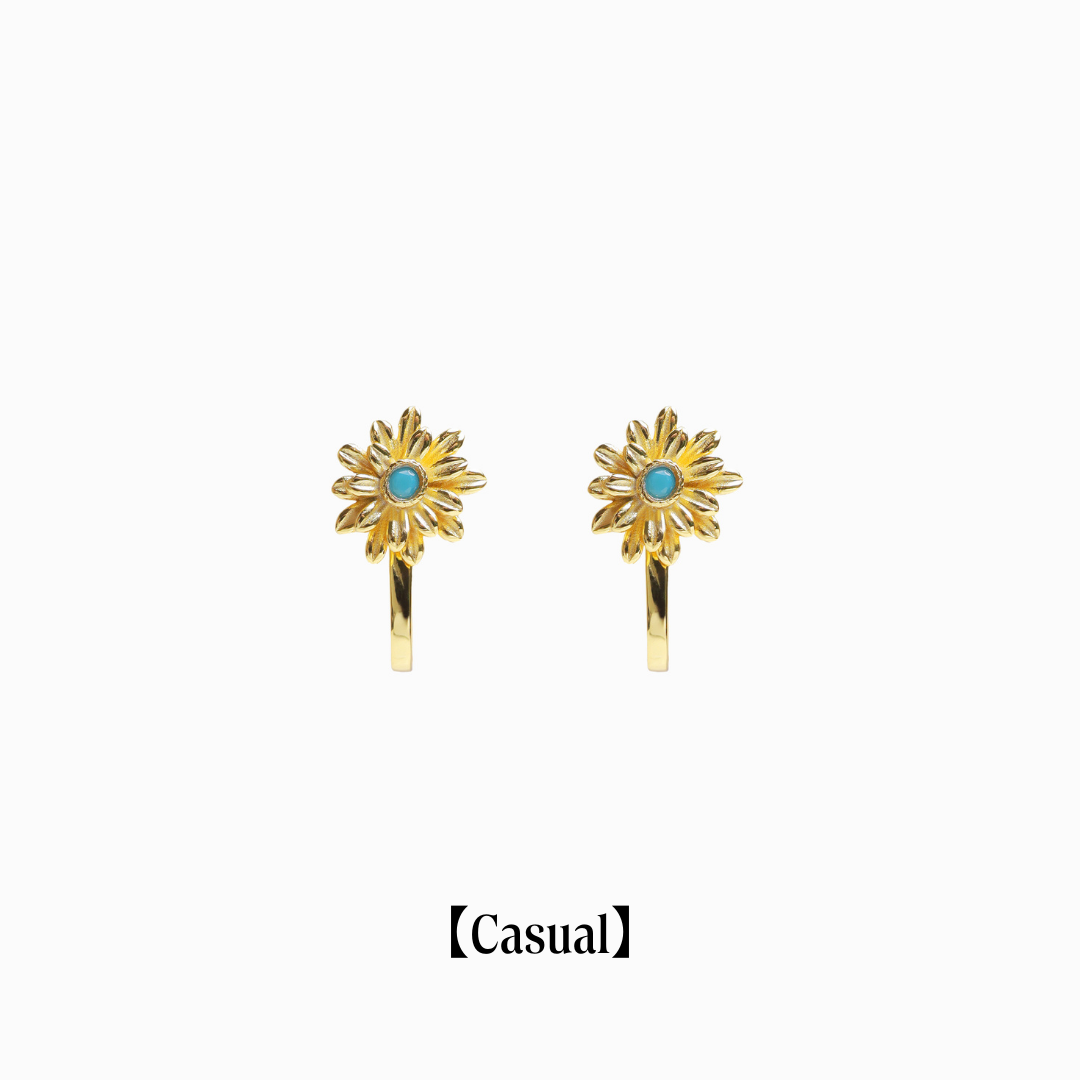 《Clip-on earrings》Blue Bloom ｜Gold (Casual)